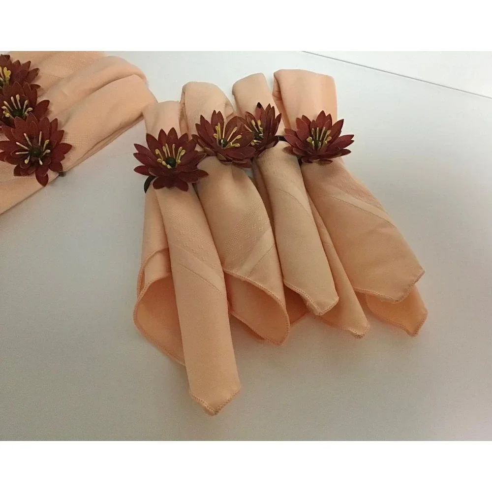 Vintage Style Floral Napkin Rings and Peach Cloth Napkins Boho Whimsical Cottage